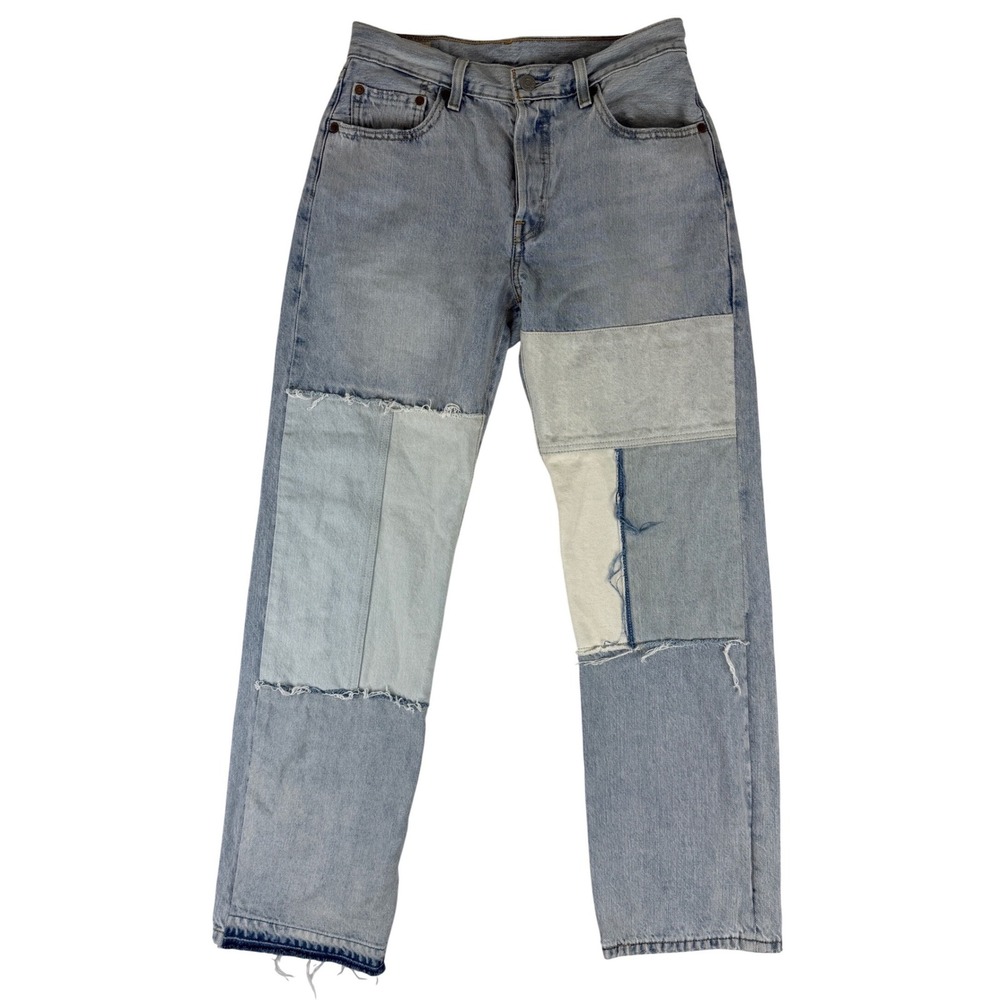 Levi's Premium Patchwork Jeans Womens 26x30 Light Wash Distressed Straight Leg